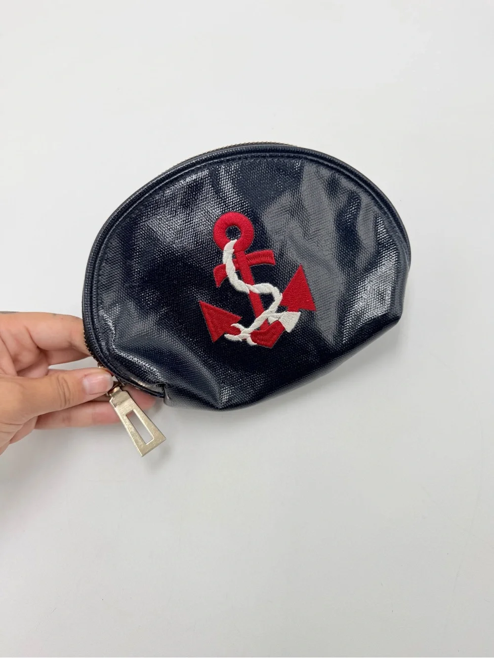 Sondra Roberts Squared Make Up Bag 7” Nautical Blue Red Beach Purse Anchor
